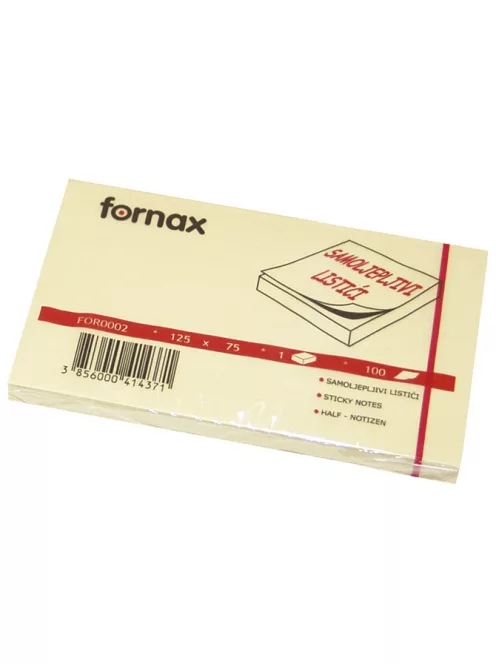 Jegyzettömb öntapadó, 75x125mm, 100lap, Fornax, sárga
