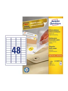   Etikett címke, 45,7 x21,2mm, univerzális visszaszedhető, 48 címke/ív, 100 ív/doboz, Avery fehér
