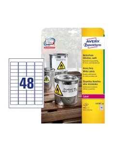   Etikett címke, 45,7 x21,2mm, időjárásálló poliészter, 48 címke/ív, 20 ív/doboz, Avery fehér