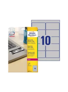   Etikett címke, 96x50,8mm, 20lap 10 címke/lap ipari ezüst poliészter Avery