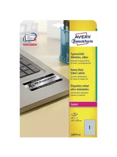   Etikett címke, 210 x297mm, ipari poliészter, 1 címke/ív, 20 ív/doboz, Avery ezüst