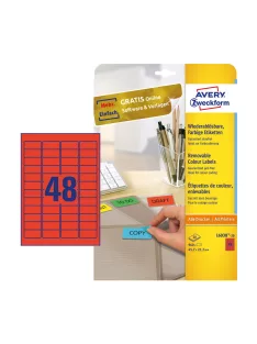   Etikett címke, 45,7 x21,2mm, univerzális visszaszedhető, 48 címke/ív, 20 ív/doboz, Avery piros