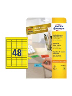   Etikett címke, 45,7 x21,2mm, univerzális visszaszedhető, 48 címke/ív, 20 ív/doboz, Avery sárga