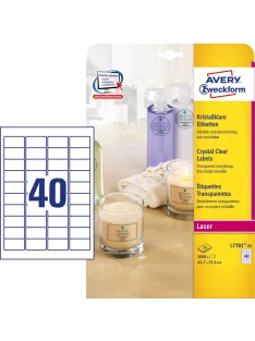   Etikett címke, 45,7 x25,4mm,víztiszta, 40 címke/ív, 25 ív/doboz, Avery átlátszó