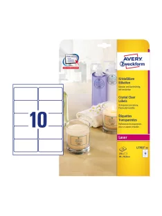   Etikett címke, 96 x50,8mm,víztiszta, 10 címke/ív, 25 ív/doboz, Avery átlátszó