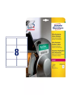   Etikett címke, 99,1 x67,7mm, ultra ellenálló 8 címke/ív, 10 ív/doboz, Avery fehér