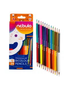   Színes ceruza, kétvégű, háromszög, Nebulo 12/24 színes,
