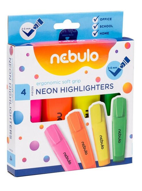 Szövegkiemelő készlet, neon NEBULO 4 klf. szín